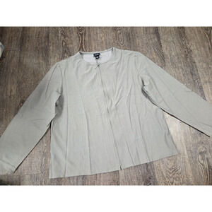 Eileen Fisher Large Made in USA Thin Zip Front Cardigan Gray/Beige Sweater